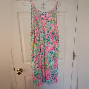 Lilly Pulitzer Pink and Green Floral Dress EUC XL